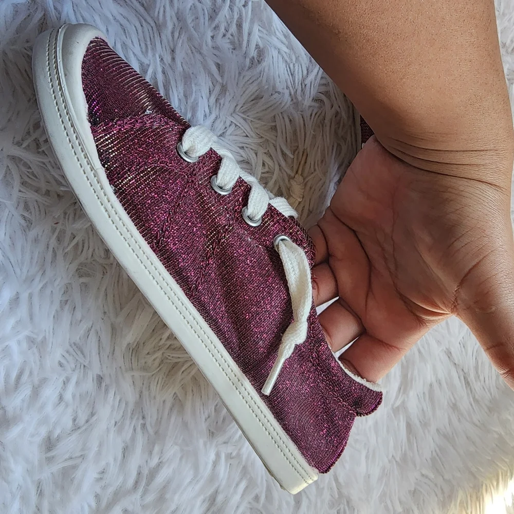 Burgundy Girls Sparkly Canvas Shoes